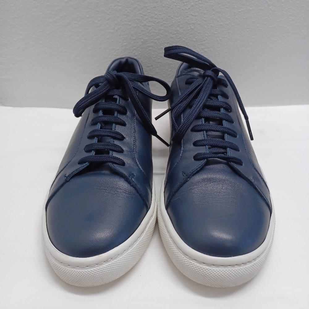 Charles Tyrwhitt men's shoes leather trainer navy-blue lace-up size 8